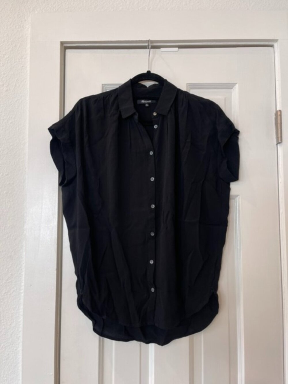 Madewell Black Short Sleeve Central Shirt Button Down Blouse Size Small EUC